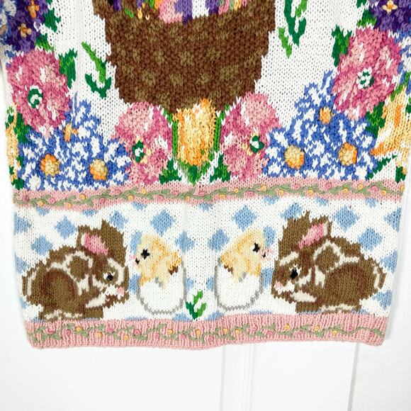NWOT VINTAGE SUSAN BRISTOL Cardigan S Easter-BunnyEgg-Basket Floral Chunky-Knit - Picture 10 of 15